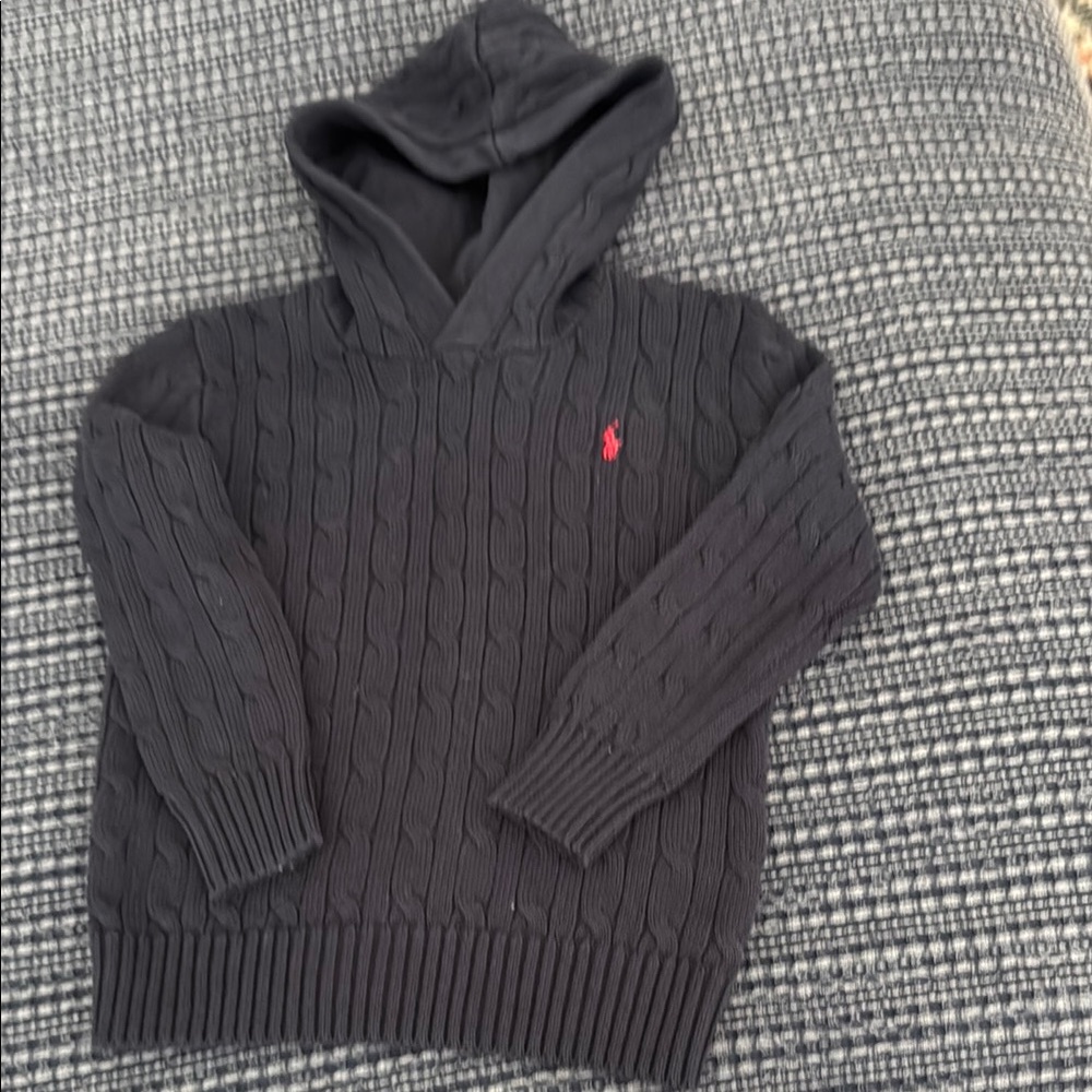EUC Polo Ralph Lauren Navy Cable Knit Hoodie Sweater